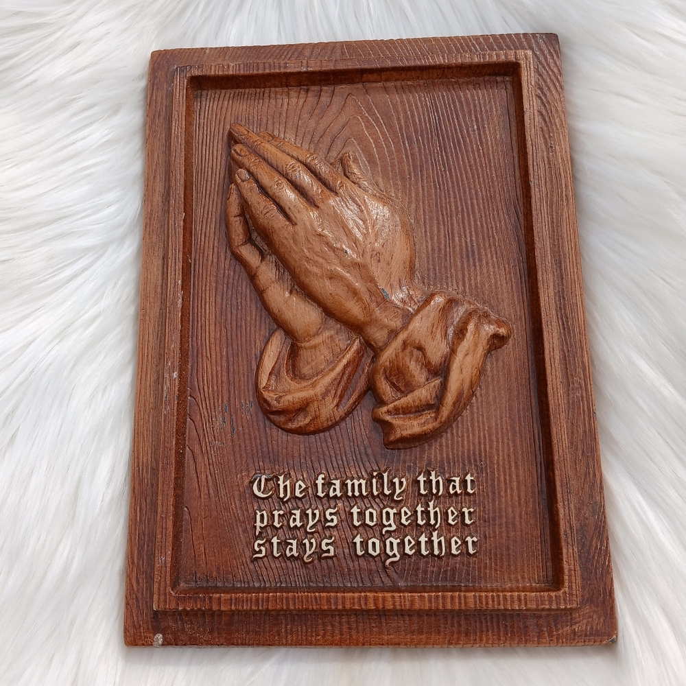 Vintage 1959 Praying Hands Wall Hanging Plaque Metal 50s 1950s antique Decor vtg